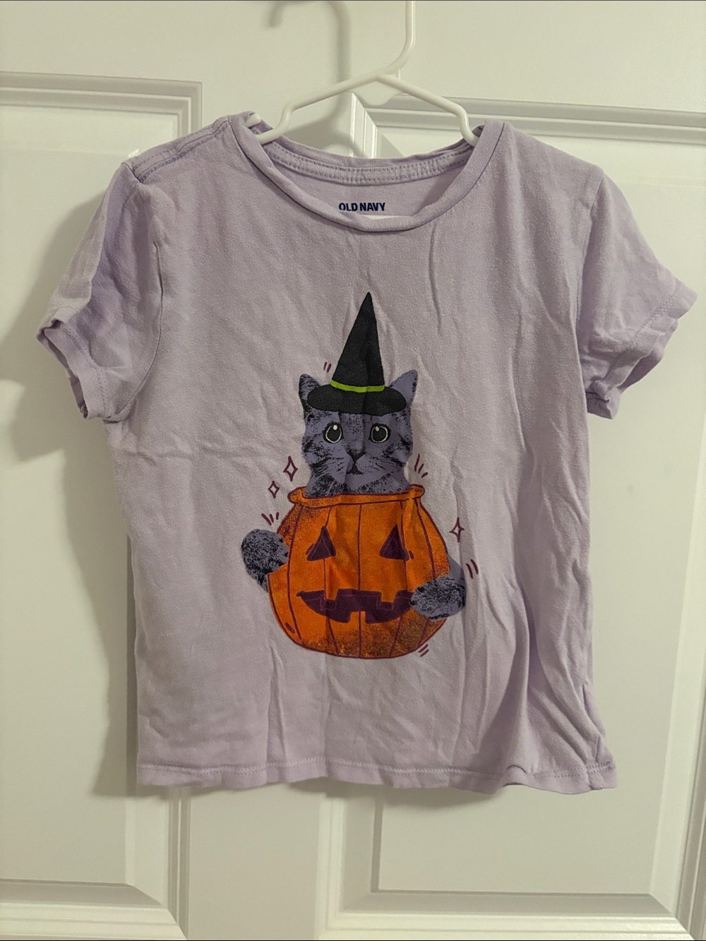 Old Navy Lavender Short-Sleeve Halloween Cat Pumpkin Tee